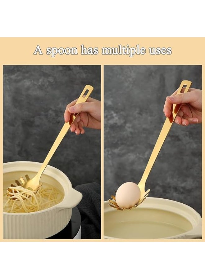 Gold Spaghetti Spoon, ReaNea Pasta Server, Stainless Steel Pasta Spoon with Teeth, Metal Pasta Fork, Noddle Fork Gold Kitchen Accessories Utensils, Heat Resistant, Dishwasher Safe - Image 2